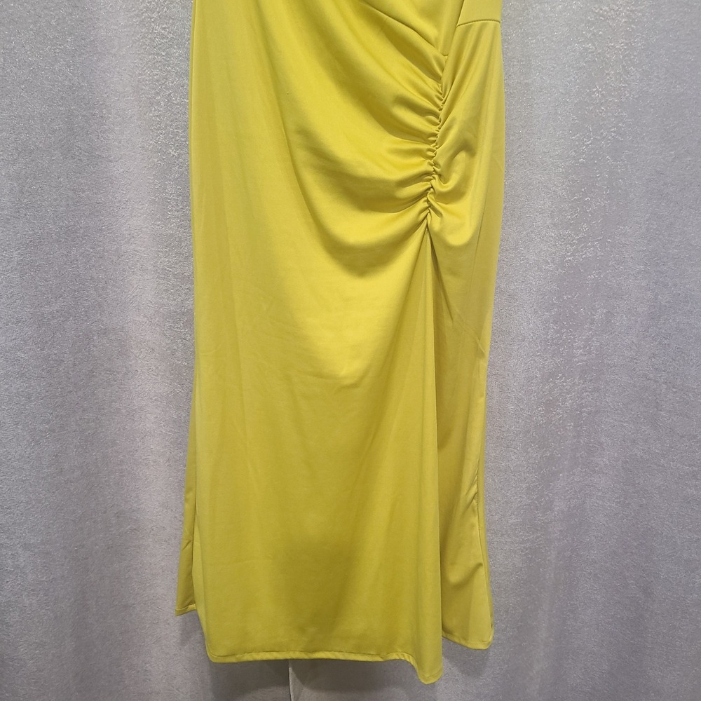 Aveloria Chartreuse Yellow Ruched Sleeveless Maxi Dress Size 8/10 Large - Picture 4 of 11